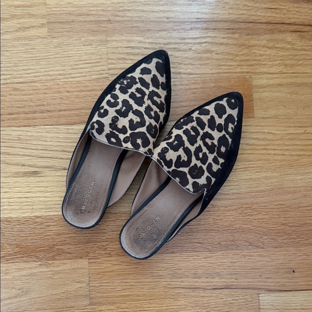 Halogen Black and Tan Leopard Mules